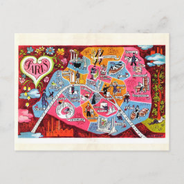 Postal Mapa pintoresco de París en Francia