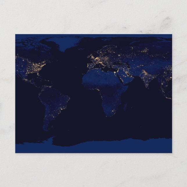 Postal Mapa Plano De La Tierra Que Muestra Luces De Ciuda (Anverso)