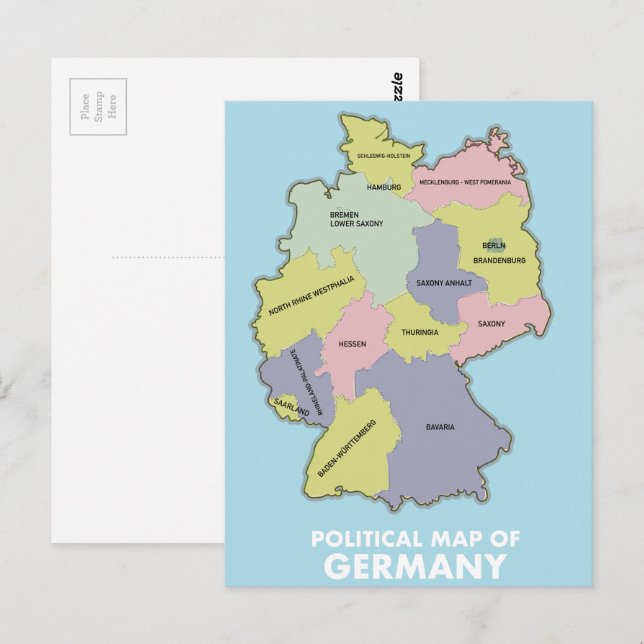 Postal Mapa político de Alemania (Anverso / Reverso)