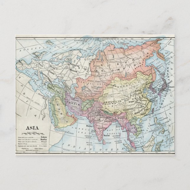 Postal Mapa político de Asia (1916) (Anverso)