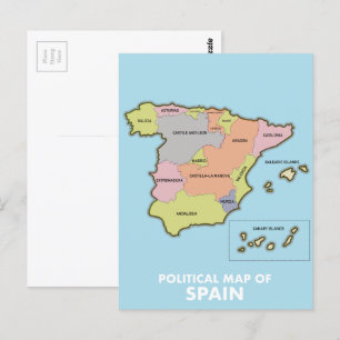 Postal Mapa político de España.