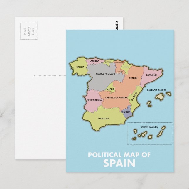 Postal Mapa político de España. (Anverso / Reverso)