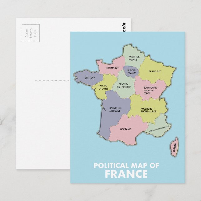 Postal Mapa político de Francia (Anverso / Reverso)