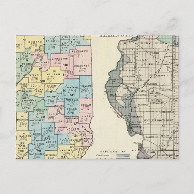 Postal Mapa político de Illinois (Anverso)