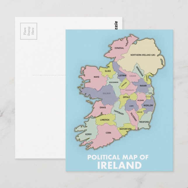 Postal Mapa Político De Irlanda. (Anverso / Reverso)