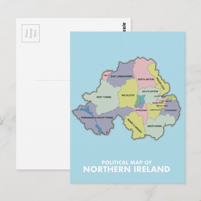 Postal Mapa Político De Irlanda Del Norte. (Anverso / Reverso)