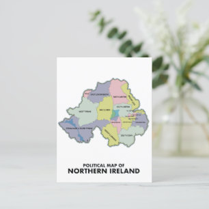 Postal Mapa Político De Irlanda Del Norte.