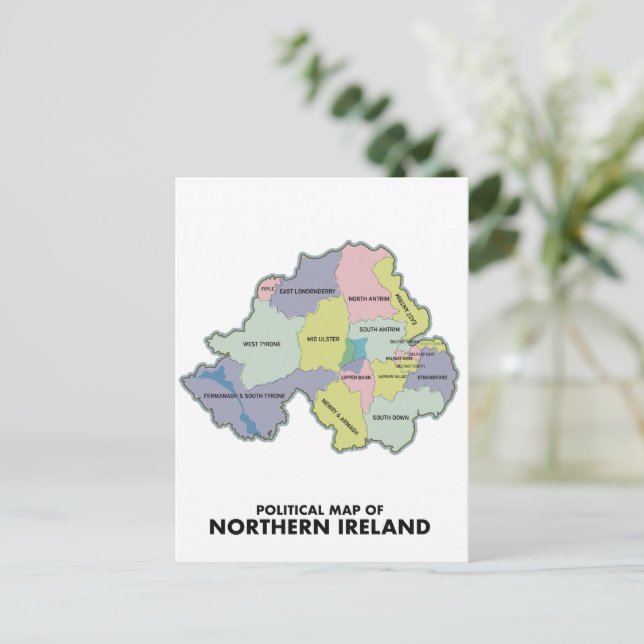 Postal Mapa Político De Irlanda Del Norte. (Anverso de pie)