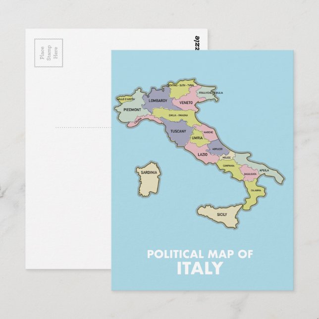 Postal Mapa político de Italia (Anverso / Reverso)