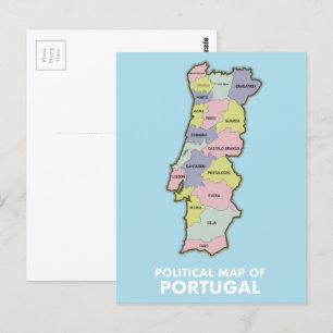 Postal Mapa político de Portugal