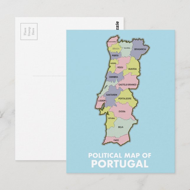 Postal Mapa político de Portugal (Anverso / Reverso)
