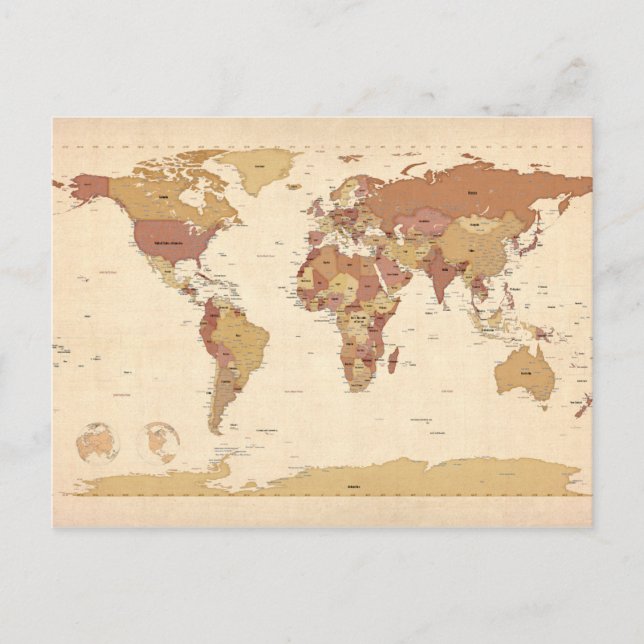 Postal Mapa político del Mapa Mundial (Anverso)