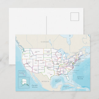 Postal Mapa político digital de los Estados Unidos.
