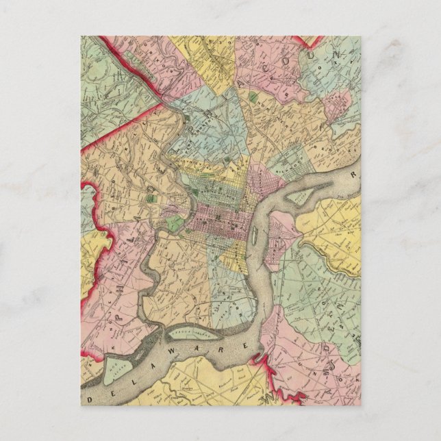 Postal Mapa Por La Ciudad De Filadelfia (Anverso)