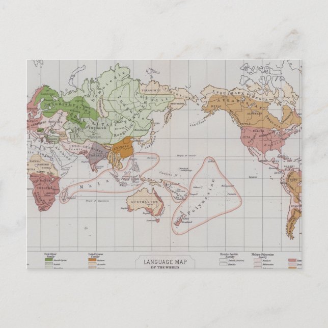 Postal Mapa que muestra las lenguas del mundo (Anverso)