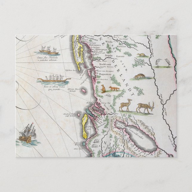 Postal Mapa que representa la costa este (Anverso)