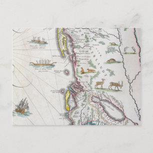 Postal Mapa que representa la costa este