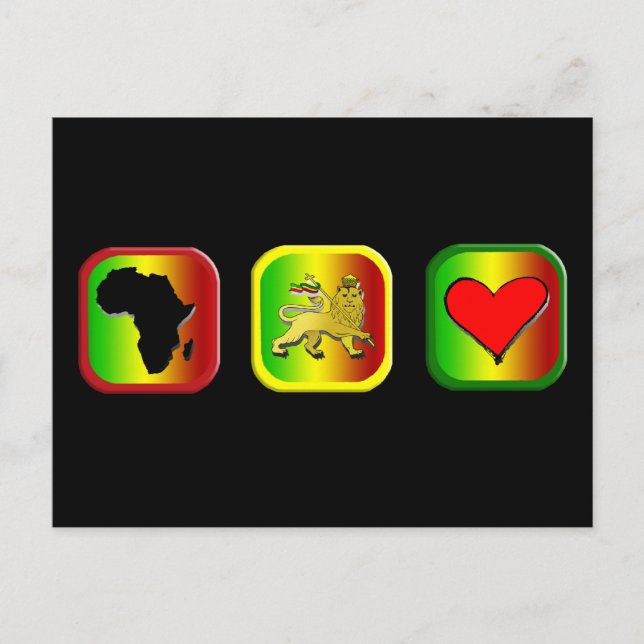 Postal Mapa rastafari de África Un León Amor de Judá (Anverso)