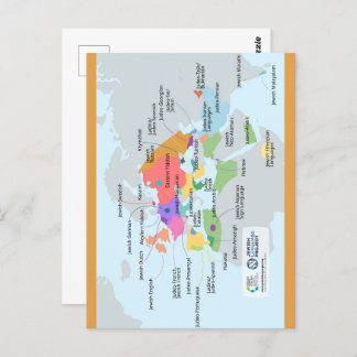 Postal Mapa recortado de idiomas judíos