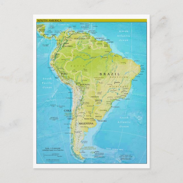 Postal Mapa regional geopolítico de Sudamérica (Anverso)