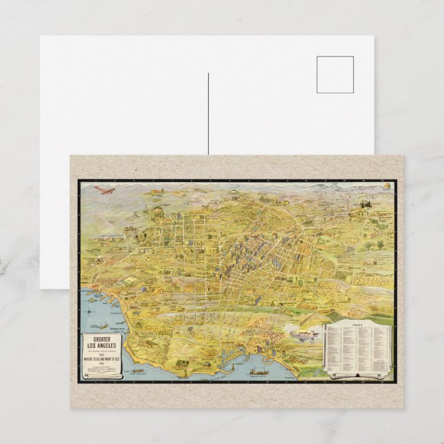 Postal Mapa restaurado del Gran Los Ángeles 1932 (Anverso / Reverso)
