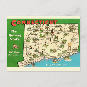 Postal Mapa Retro Antiguo de Connecticut