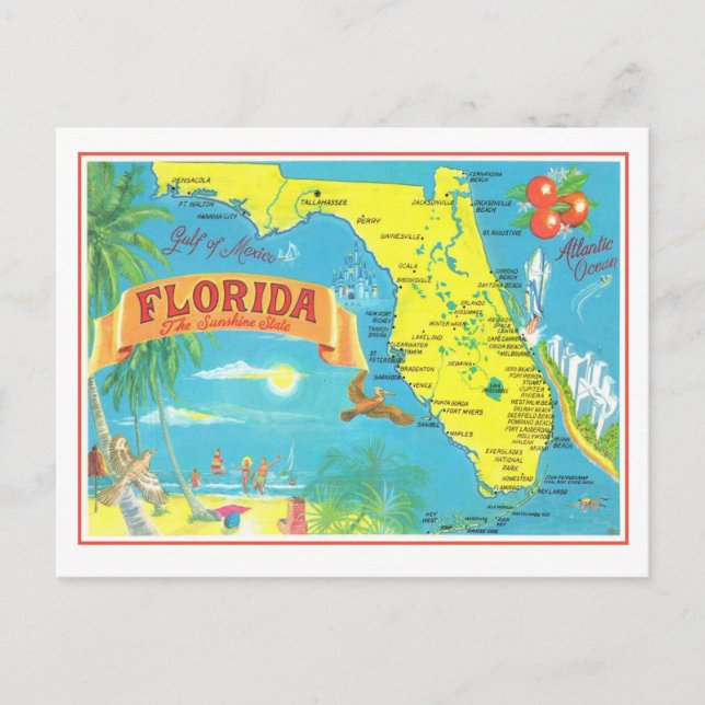 Postal Mapa Retro de Florida  (Anverso)