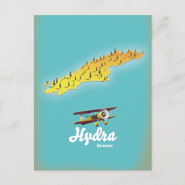 Postal Mapa retro de Hydra Grecia (Anverso)