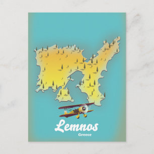 Postal Mapa retro de Lemnos Grecia