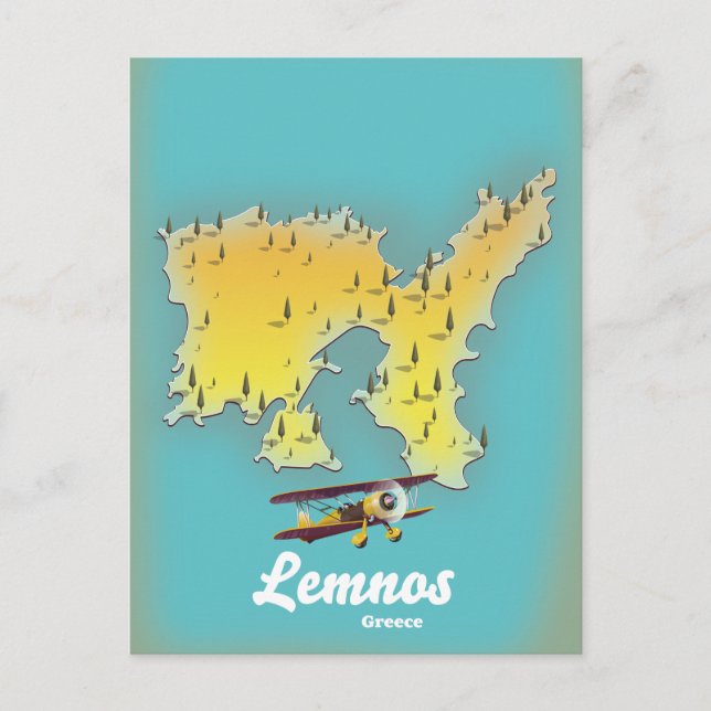 Postal Mapa retro de Lemnos Grecia (Anverso)