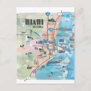 Postal Mapa retro de Miami Florida