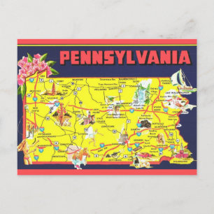 Postal Mapa retro de Pennsylvania 