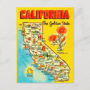 Postal Mapa Retro del Estado de California 