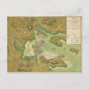 Postal Mapa revolucionario de guerra del puerto de Boston