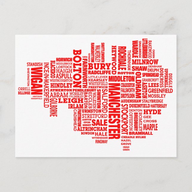 Postal Mapa rojo del Gran Manchester (Anverso)