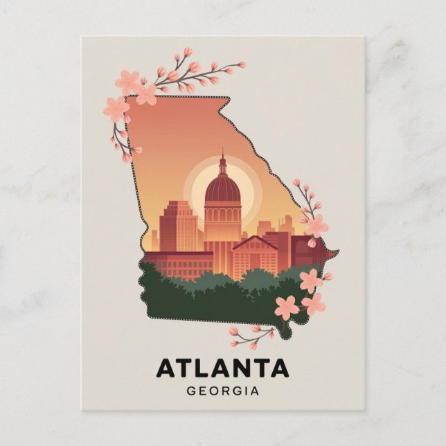Postal Mapa simbólico de viaje Atlanta Georgia (Anverso)
