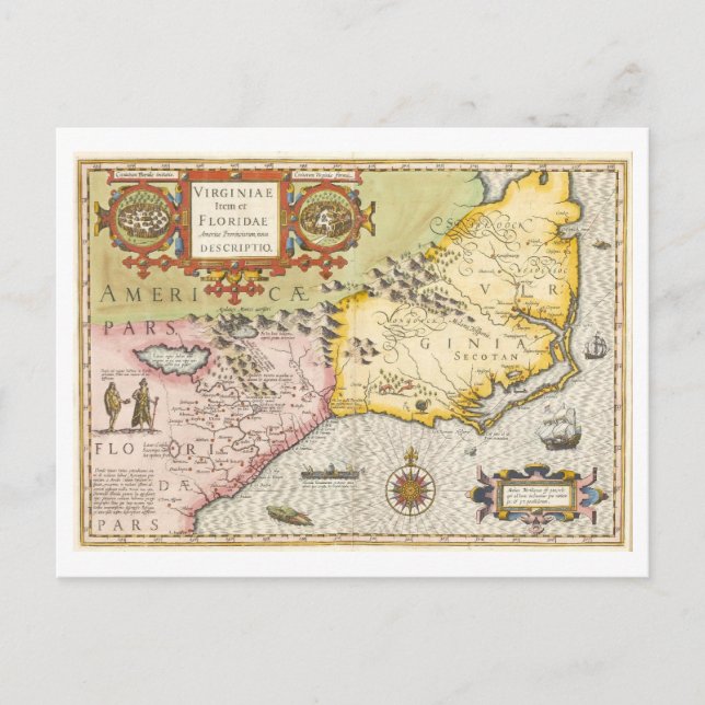 Postal Mapa temprano de Virginia y Florida (Anverso)