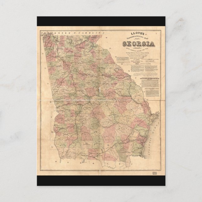 Postal Mapa topográfico de Lloyd's de Georgia (1864) (Anverso)