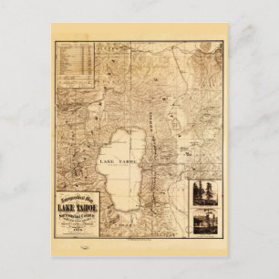 Postal Mapa topográfico del lago Tahoe (1874)