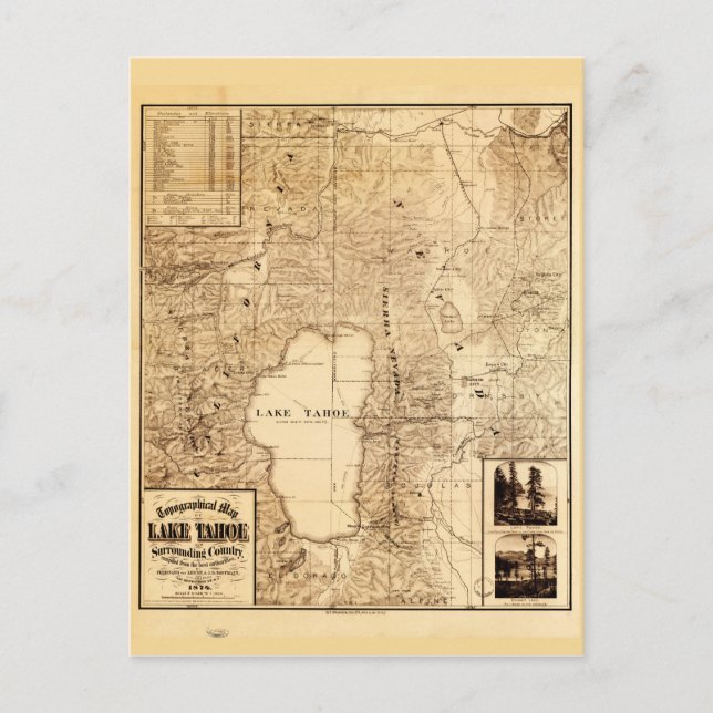 Postal Mapa topográfico del lago Tahoe (1874) (Anverso)