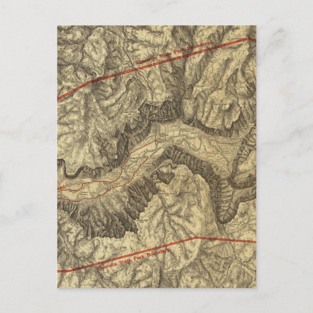 Postal Mapa Topográfico del Valle de Yosemite (Anverso)