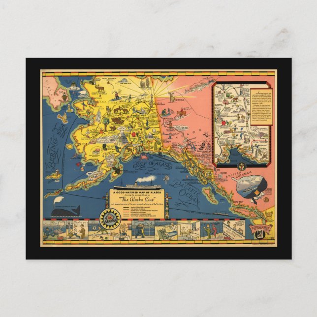 Postal Mapa turístico de Alaska del pasado (Anverso)