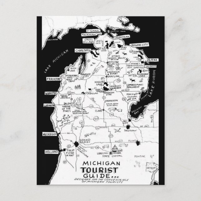 Postal Mapa turístico de Michigan (Anverso)