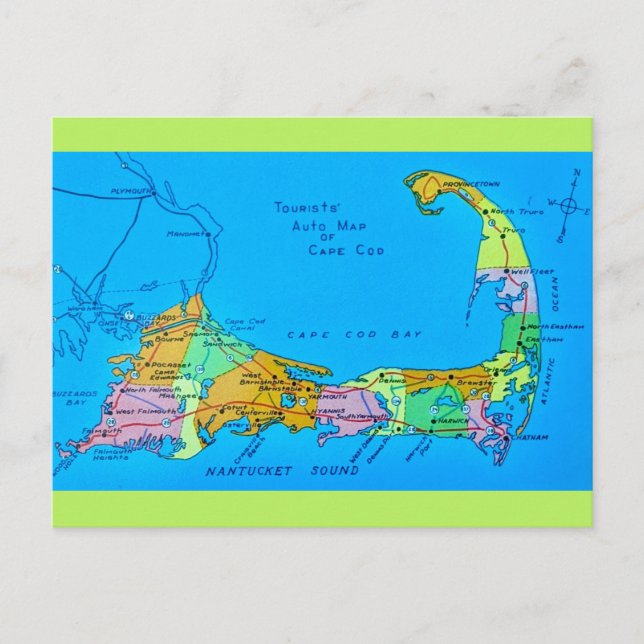 Postal Mapa turístico del antiguo Cabo Cod (Anverso)