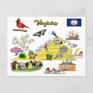 Postal Mapa turístico del estado de Virginia