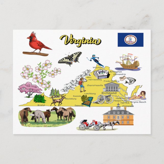Postal Mapa turístico del estado de Virginia (Anverso)