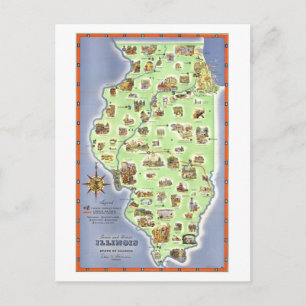 Postal Mapa turístico vintage de Illinois