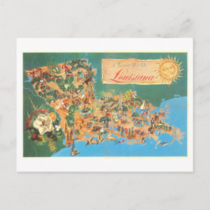 Postal Mapa turístico vintage de Luisiana