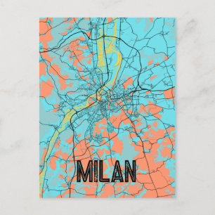 Postal Mapa Verde azulado de Milán Italia