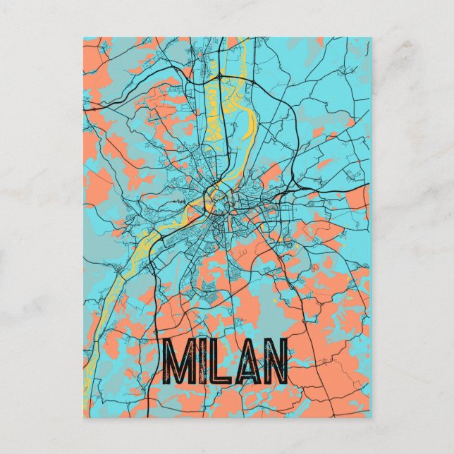 Postal Mapa Verde azulado de Milán Italia (Anverso)